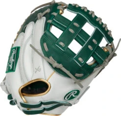 33 Inch Rawlings Liberty Advanced Color Series RLACM33FPDG Women's White/DarkGreen/Gold Fastpitch Softball Catcher Mitt