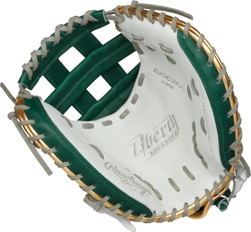 33 Inch Rawlings Liberty Advanced Color Series RLACM33FPDG Women's White/DarkGreen/Gold Fastpitch Softball Catcher Mitt 4 33 Inch Rawlings Liberty Advanced Color Series RLACM33FPDG Women's White/DarkGreen/Gold Fastpitch Softball Catcher Mitt - Image 2