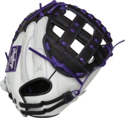33 Inch Rawlings Liberty Advanced Color Series RLACM33FPPU Women's White/Purple/Black Fastpitch Softball Catcher Mitt