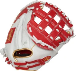33 Inch Rawlings Liberty Advanced Color Series RLACM33FPS Women's White/Scarlet/Gold Fastpitch Softball Catcher Mitt